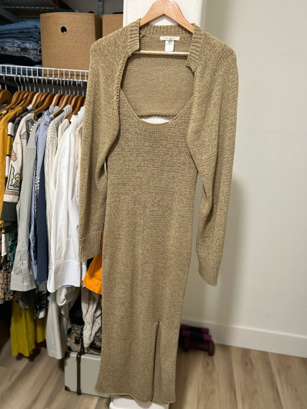 2 Piece Set Knit Dress + Shrug Sweater - Picture 9 of 11
